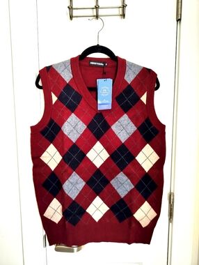 Herothorn Men's Size M Red Argyle Sweater Vest Brand New!